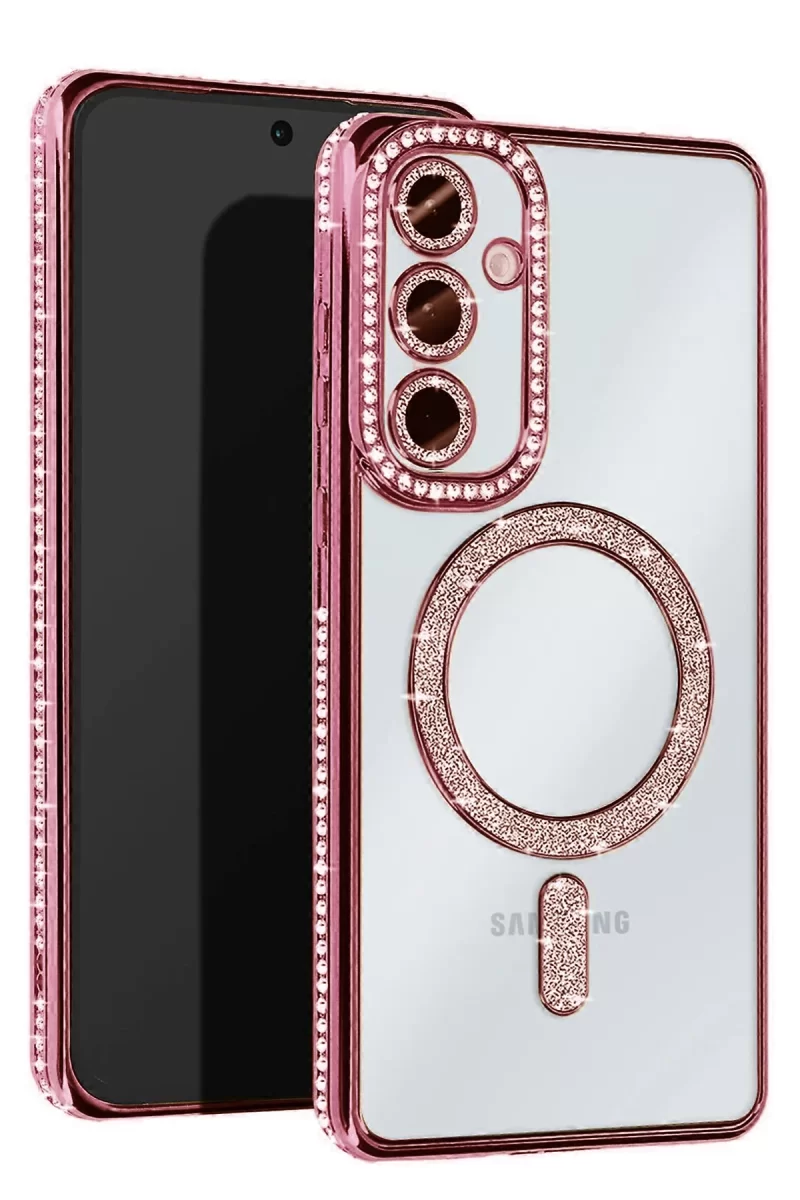 Newface Samsung Galaxy S25 Kılıf Joke Simli Magneticsafe Kılıf - Pembe