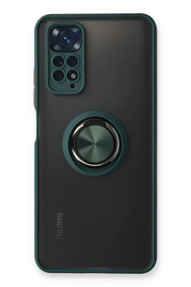 Newface Xiaomi Redmi Note 11 Kılıf Montreal Yüzüklü Silikon Kapak - Yeşil