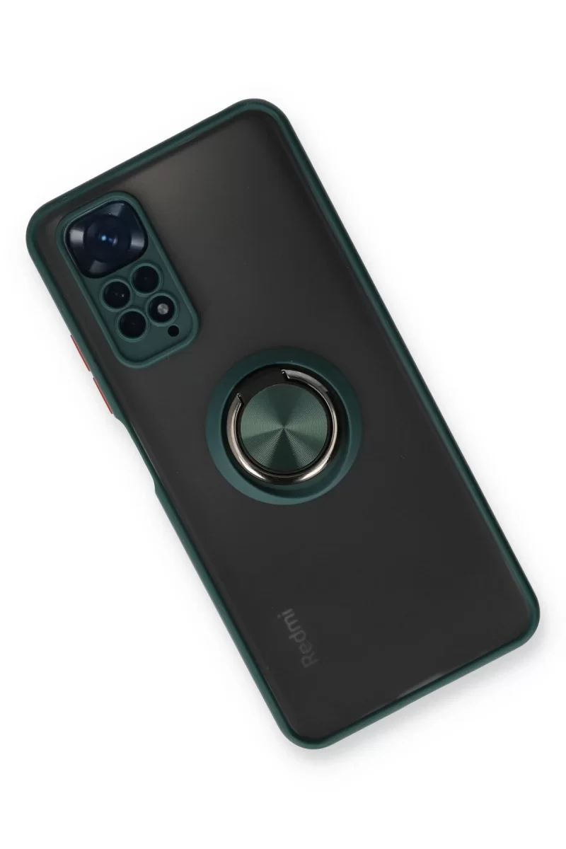 Newface Xiaomi Redmi Note 11 Kılıf Montreal Yüzüklü Silikon Kapak - Yeşil