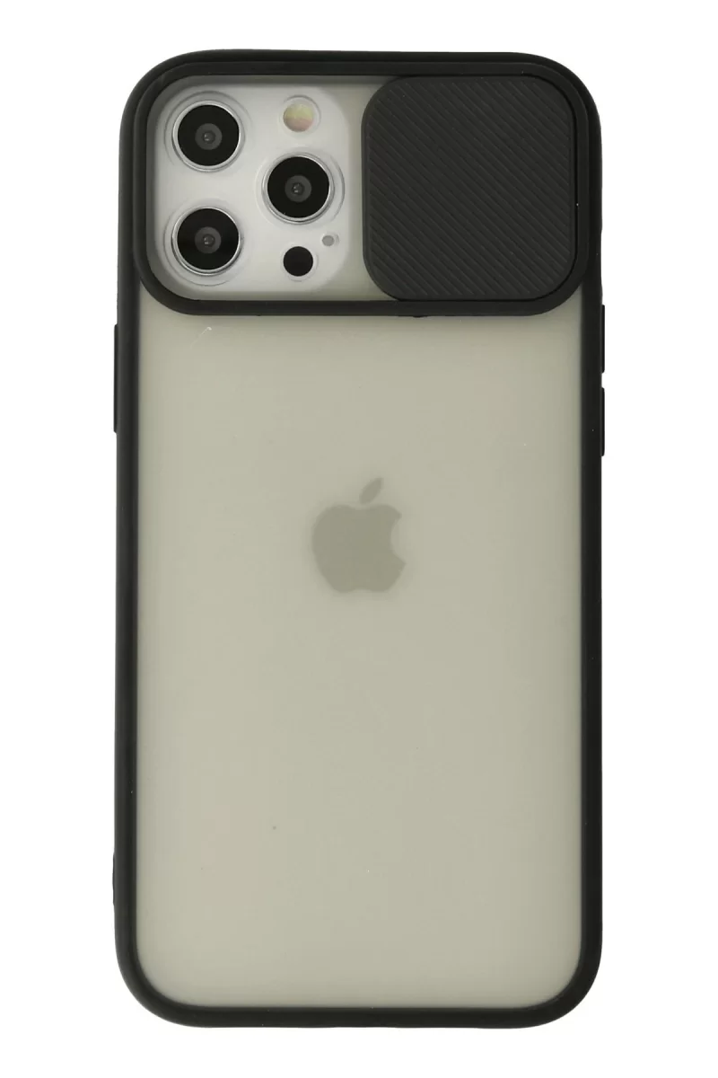 Newface Apple iPhone 12 Pro Max Kılıf Palm Buzlu Kamera Sürgülü Silikon - Siyah