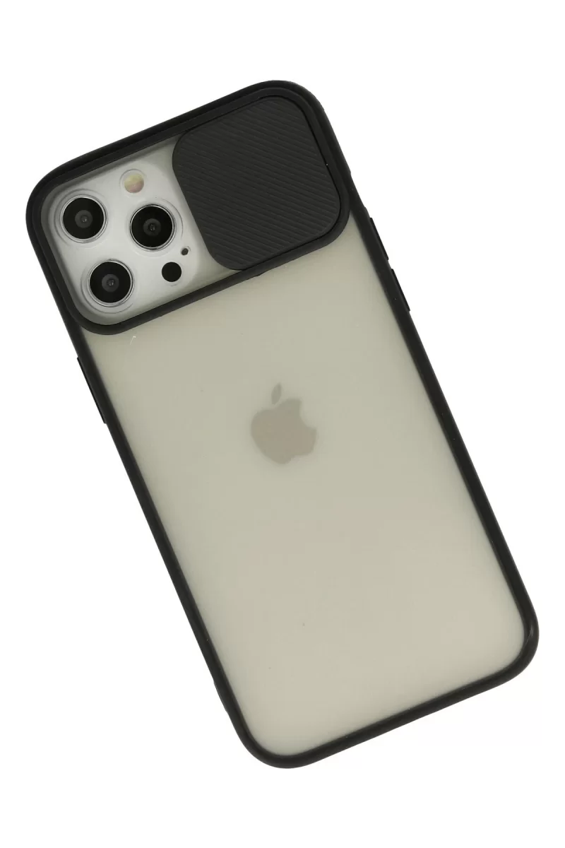 Newface Apple iPhone 12 Pro Max Kılıf Palm Buzlu Kamera Sürgülü Silikon - Siyah