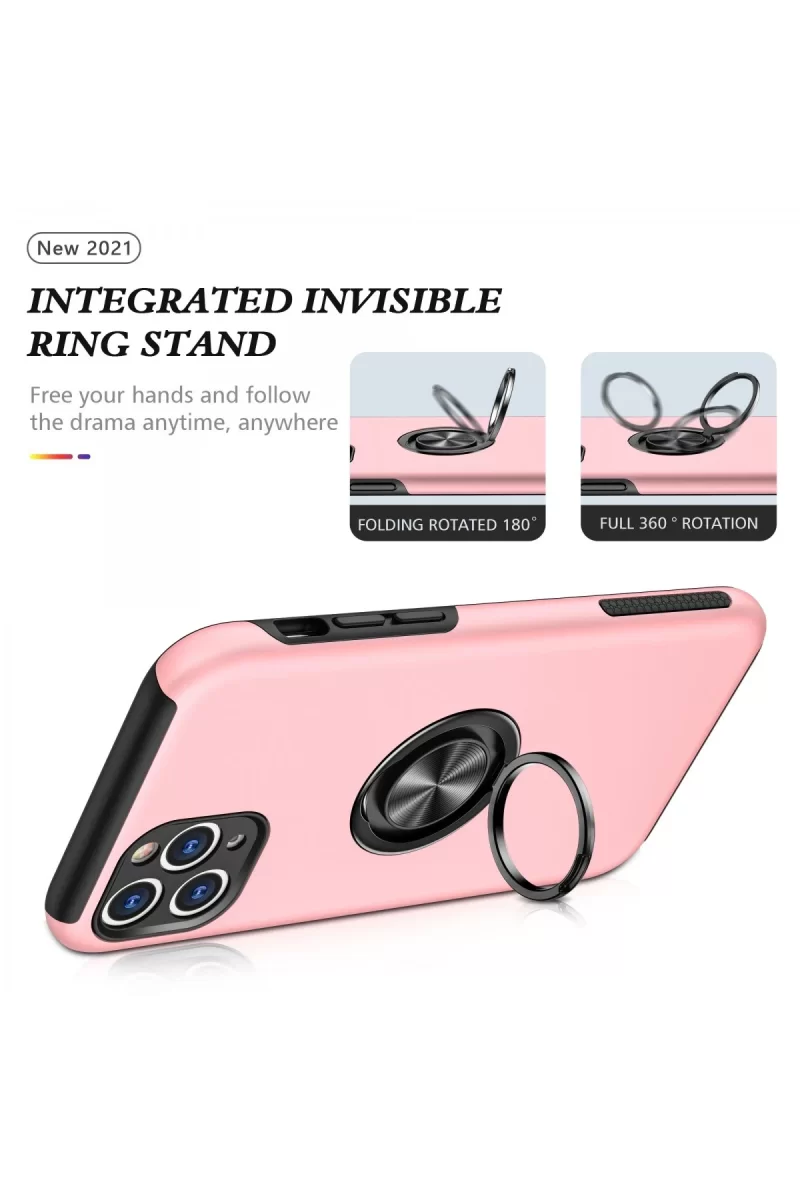 Newface Apple iPhone 11 Pro Max Kılıf Elit Yüzüklü Kapak - Pembe