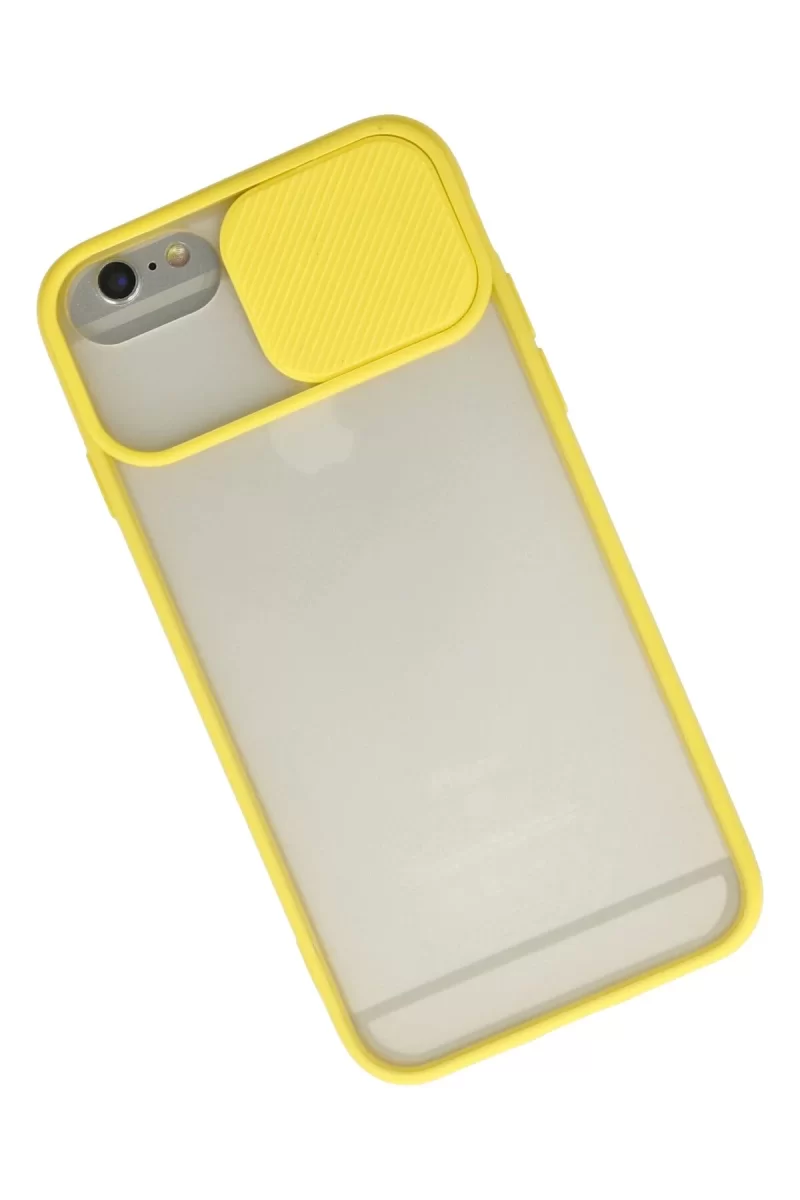 Newface Apple iPhone 6 Kılıf Palm Buzlu Kamera Sürgülü Silikon - Sarı