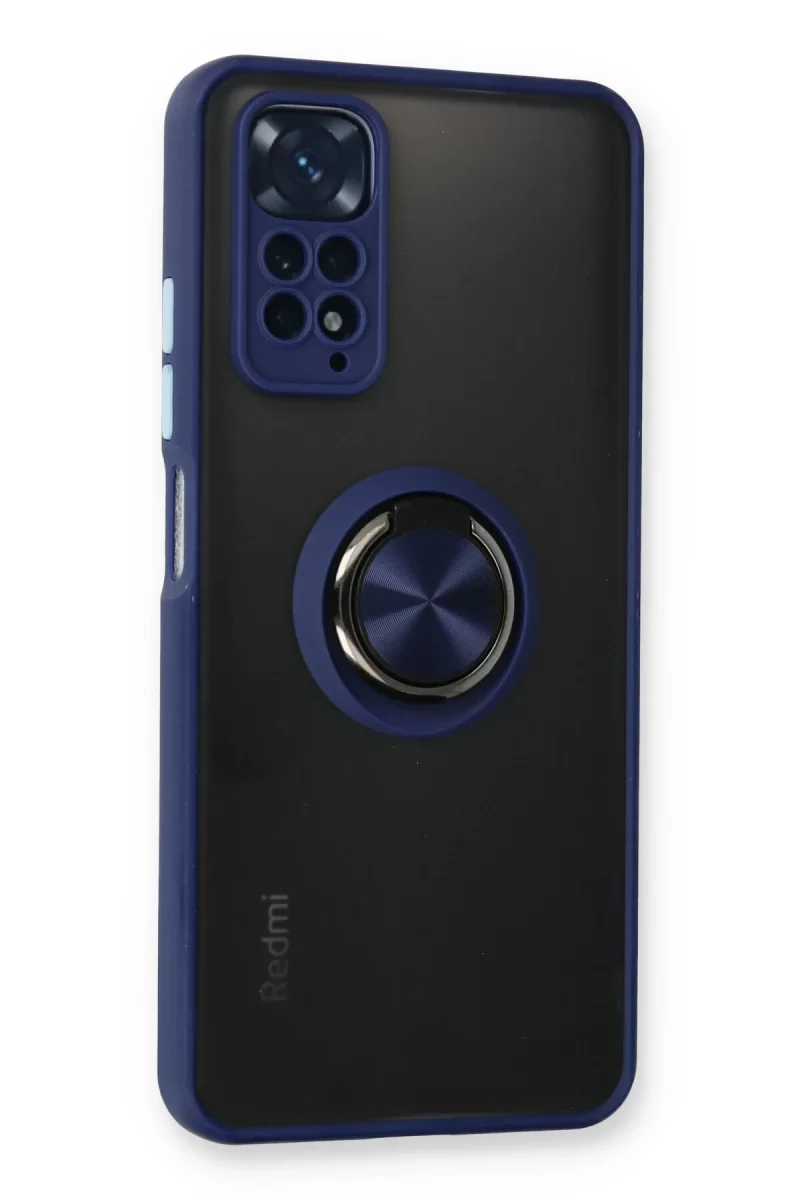 Newface Xiaomi Redmi Note 11 Kılıf Montreal Yüzüklü Silikon Kapak - Lacivert