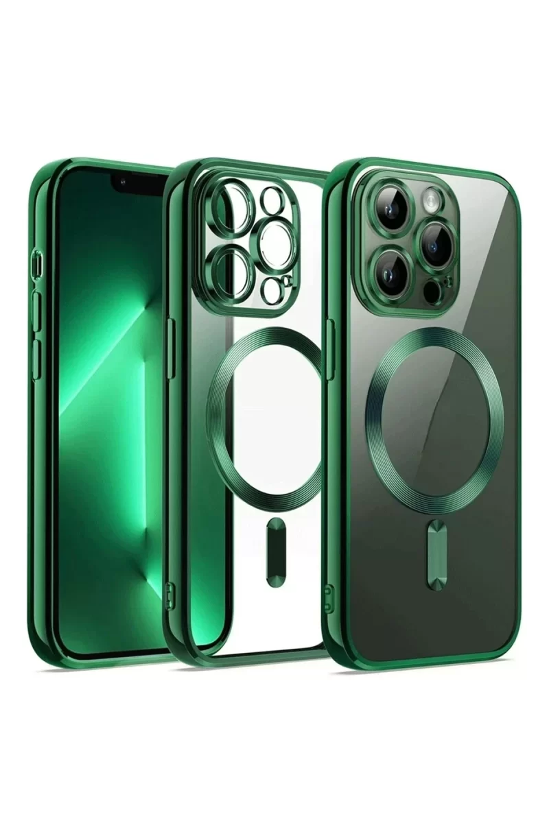 Newface Apple iPhone 13 Pro Max Kılıf Kross Magneticsafe Kapak - Koyu Yeşil