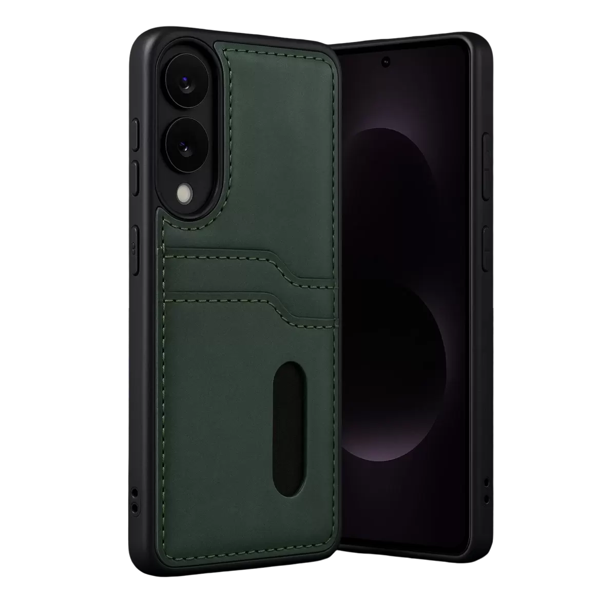 Newface Samsung Galaxy S25 Edge Sara Kartvizitli Deri Kılıf - Koyu Yeşil
