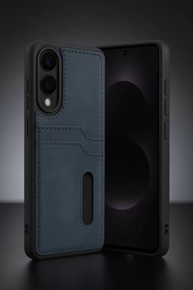 Newface Samsung Galaxy S25 Edge Sara Kartvizitli Deri Kılıf - Siyah