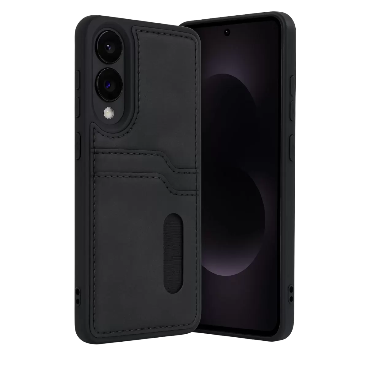 Newface Samsung Galaxy S25 Edge Sara Kartvizitli Deri Kılıf - Siyah