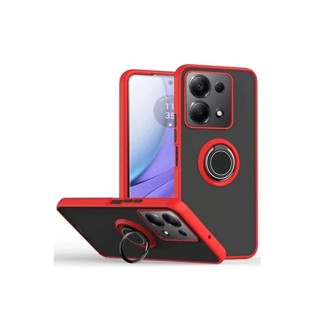Newface Xiaomi Redmi Note 13 Pro 5G Kılıf Montreal Yüzüklü Silikon Kapak - Kırmızı