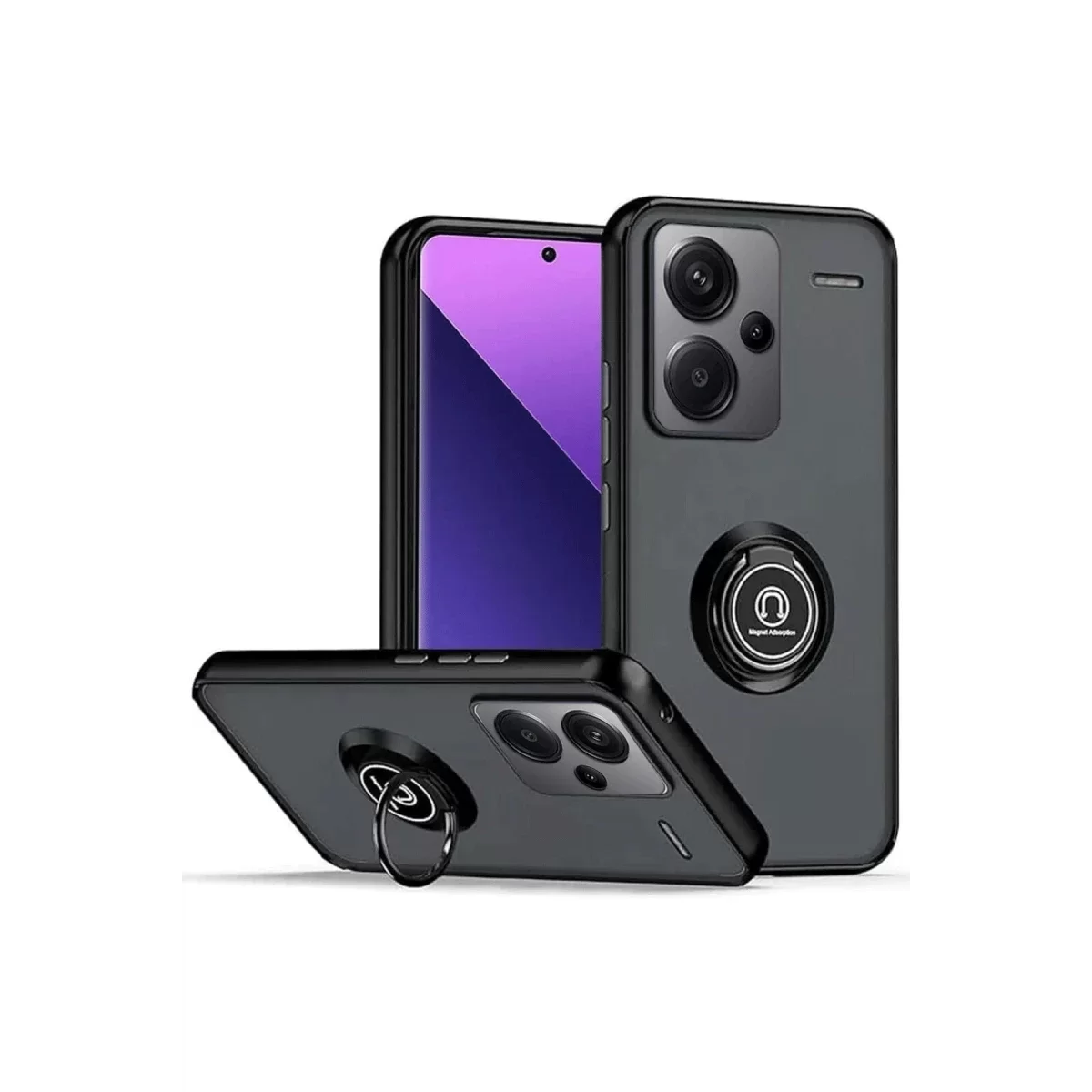 Newface Xiaomi Redmi Note 13 Pro Plus Kılıf Montreal Yüzüklü Silikon Kapak - Siyah