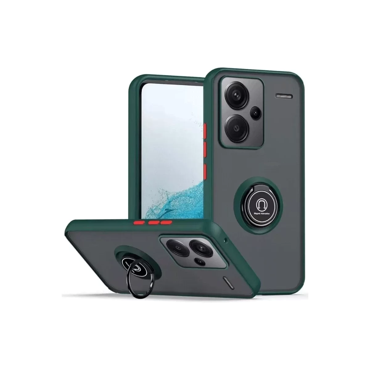 Newface Xiaomi Redmi Note 13 Pro Plus Kılıf Montreal Yüzüklü Silikon Kapak - Yeşil