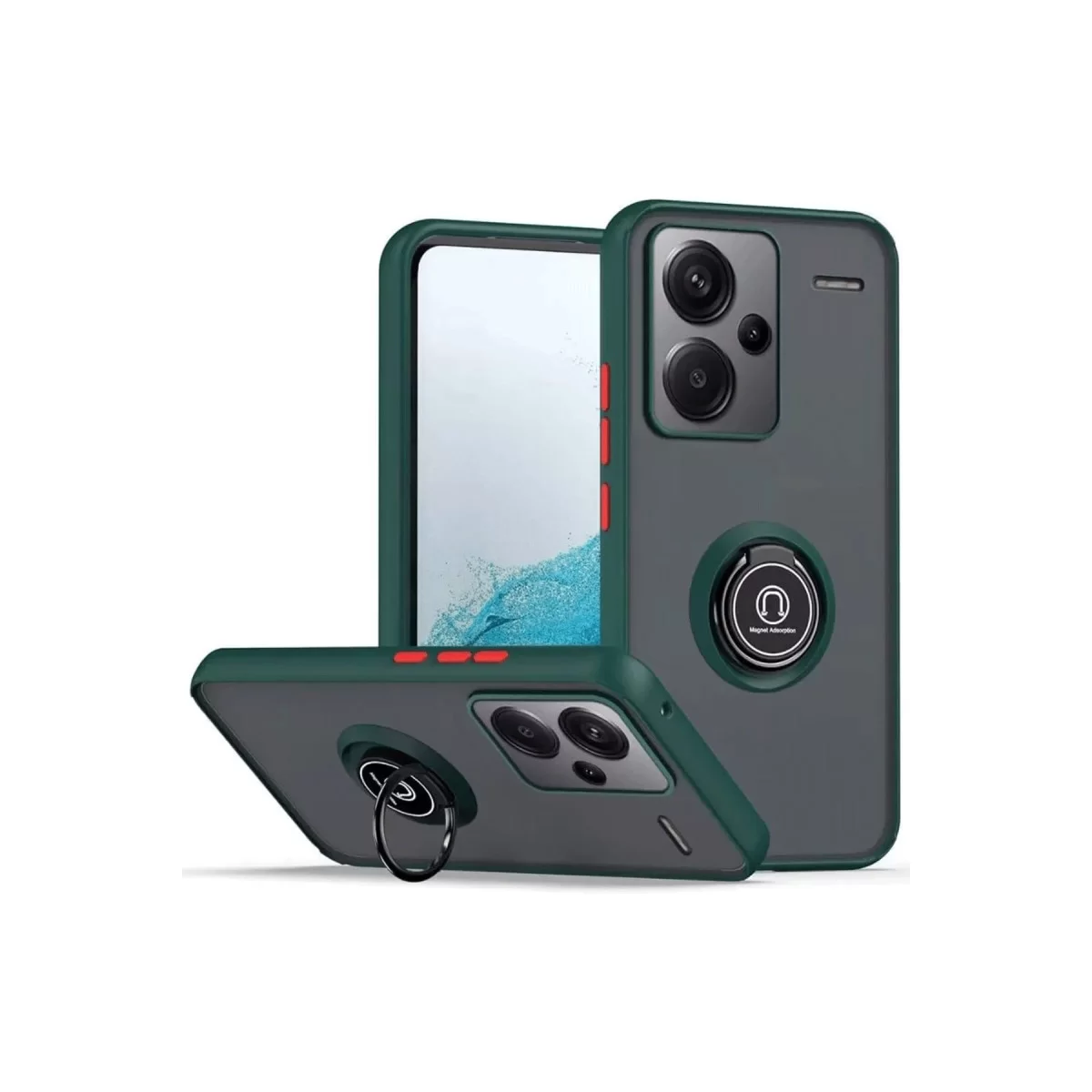 Newface Xiaomi Redmi Note 13 Pro Plus Kılıf Montreal Yüzüklü Silikon Kapak - Yeşil