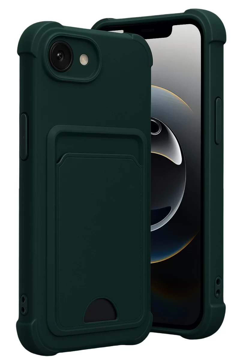Newface Apple iPhone 16E Kelvin Kartvizitli Silikon - Koyu Yeşil