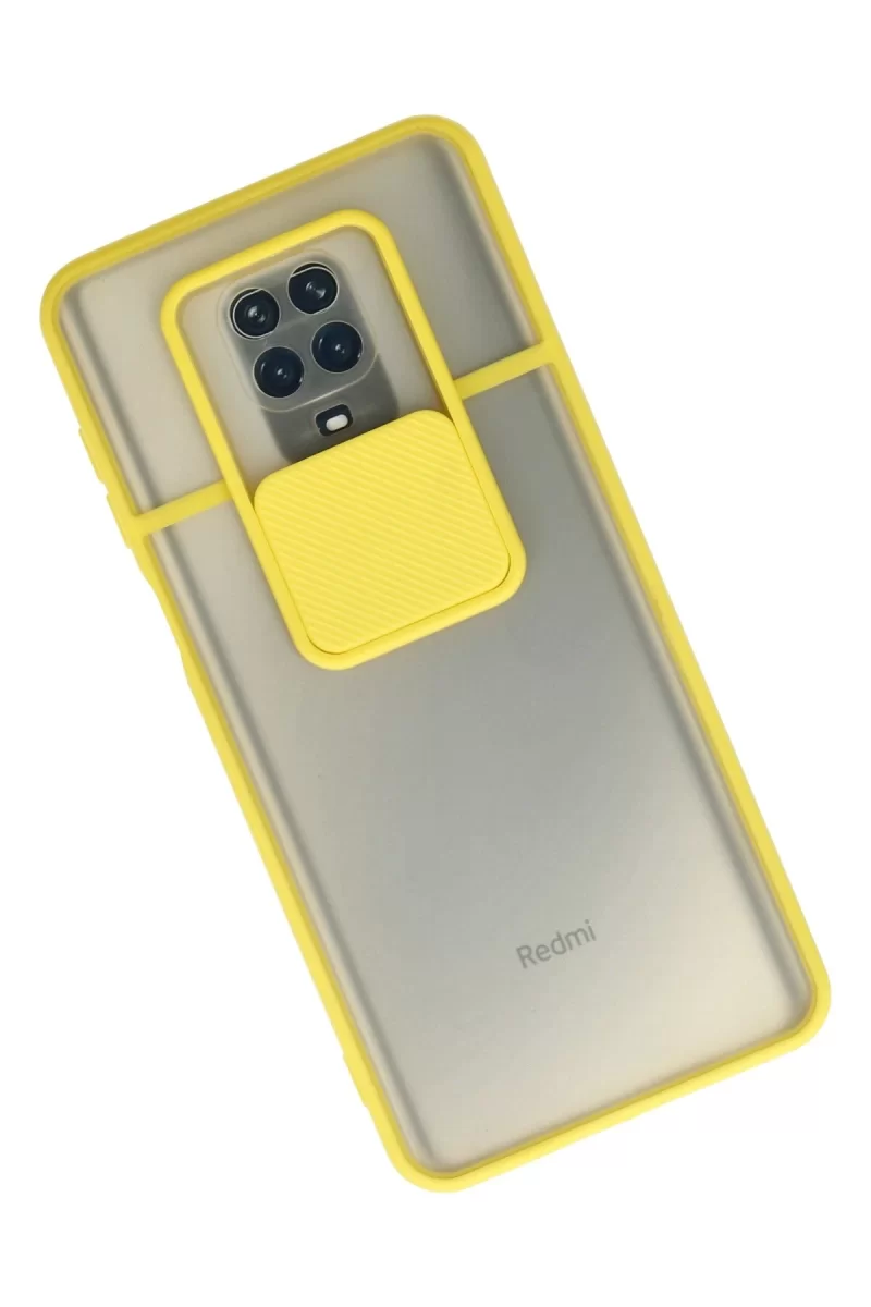 Newface Xiaomi Redmi Note 9 Pro Kılıf Palm Buzlu Kamera Sürgülü Silikon - Sarı