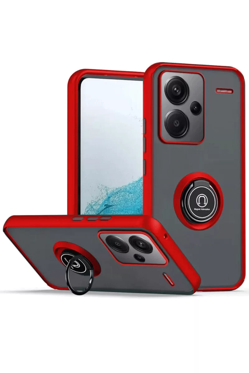 Newface Xiaomi Redmi Note 13 Pro Plus Kılıf Montreal Yüzüklü Silikon Kapak - Kırmızı