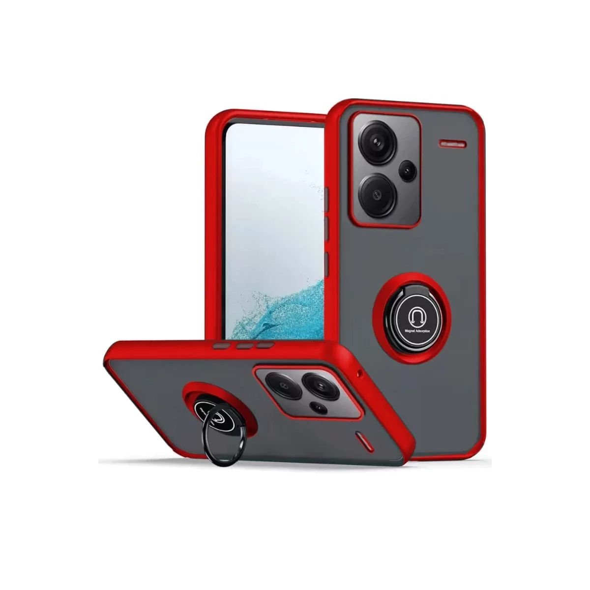 Newface Xiaomi Redmi Note 13 Pro Plus Kılıf Montreal Yüzüklü Silikon Kapak - Kırmızı