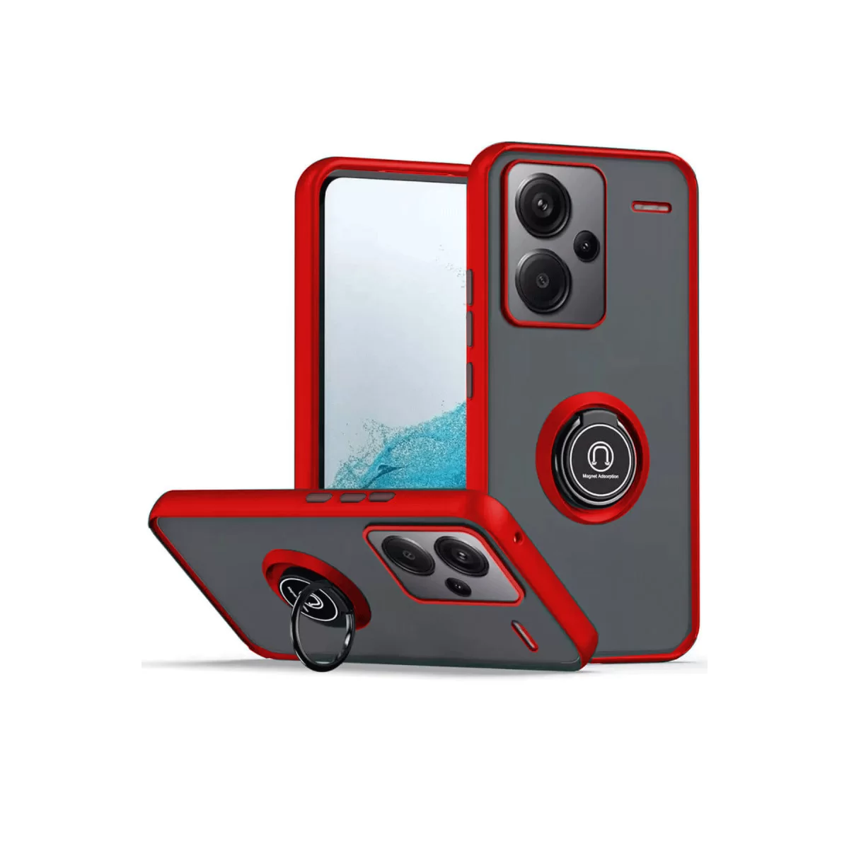 Newface Xiaomi Redmi Note 13 Pro Plus Kılıf Montreal Yüzüklü Silikon Kapak - Kırmızı