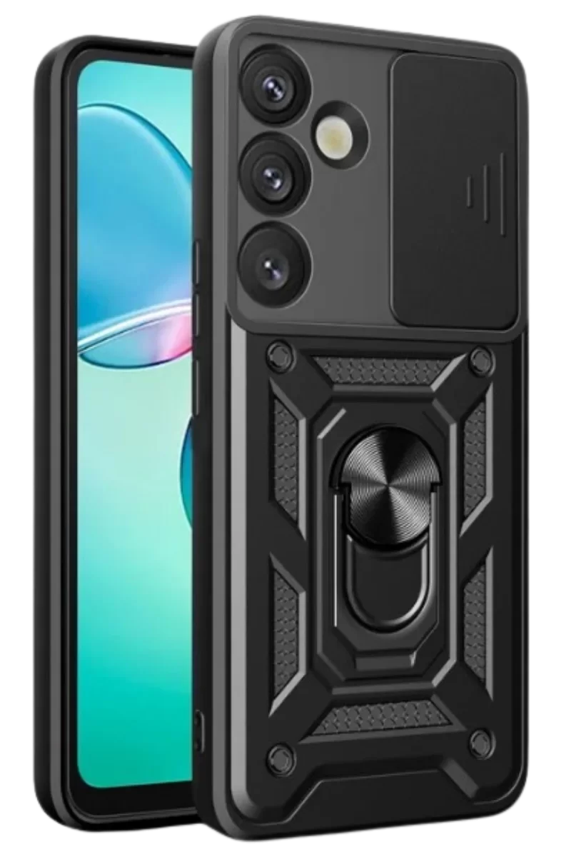 Newface Samsung Galaxy S25 Plus Kılıf Pars Lens Yüzüklü Silikon - Siyah