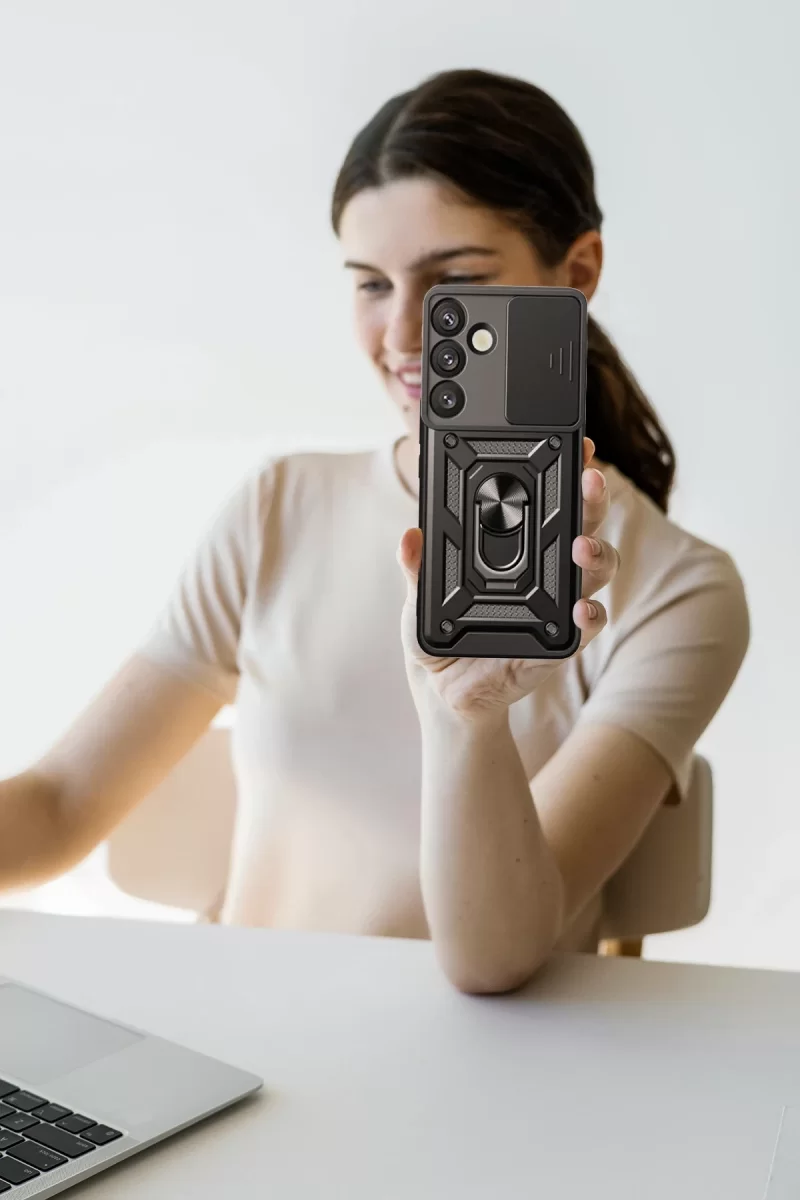 Newface Samsung Galaxy S25 Plus Kılıf Pars Lens Yüzüklü Silikon - Siyah