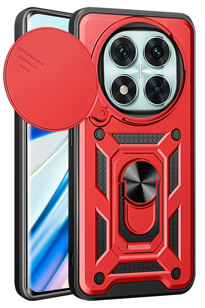 Newface Xiaomi Redmi Note 14 Pro 5G Kılıf Pars Lens Yüzüklü Silikon - Kırmızı