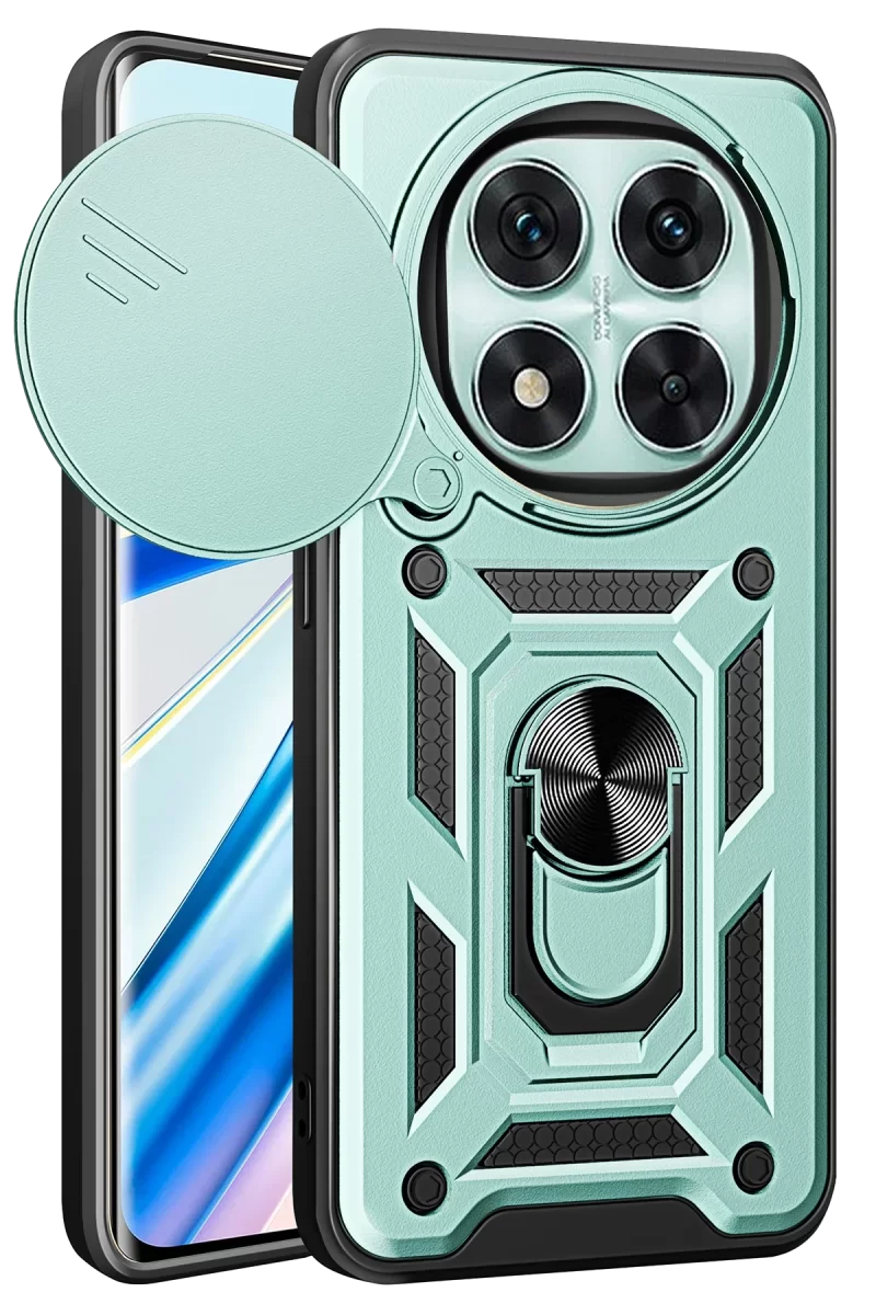 Newface Xiaomi Redmi Note 14 Pro 5G Kılıf Pars Lens Yüzüklü Silikon - Yeşil