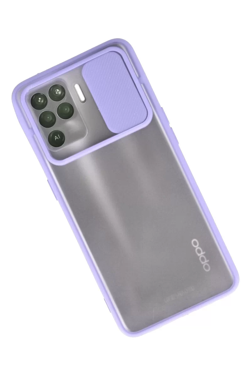 Newface Oppo Reno 5 Lite Kılıf Palm Buzlu Kamera Sürgülü Silikon - Lila