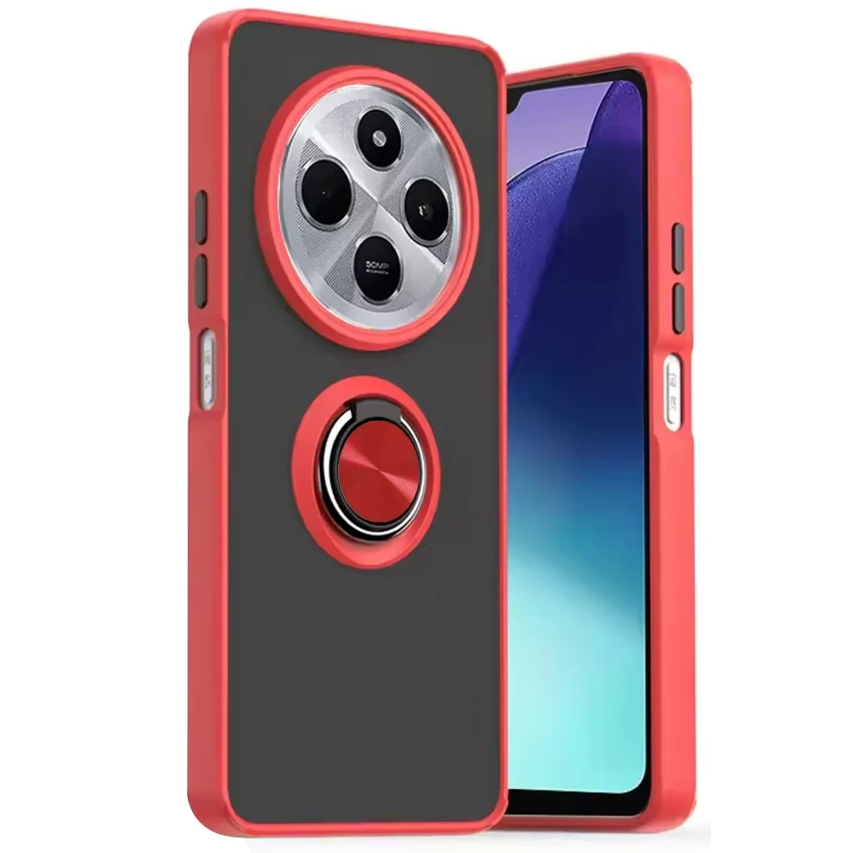 Newface Xiaomi Redmi 14C Kılıf Montreal Yüzüklü Silikon Kapak - Kırmızı