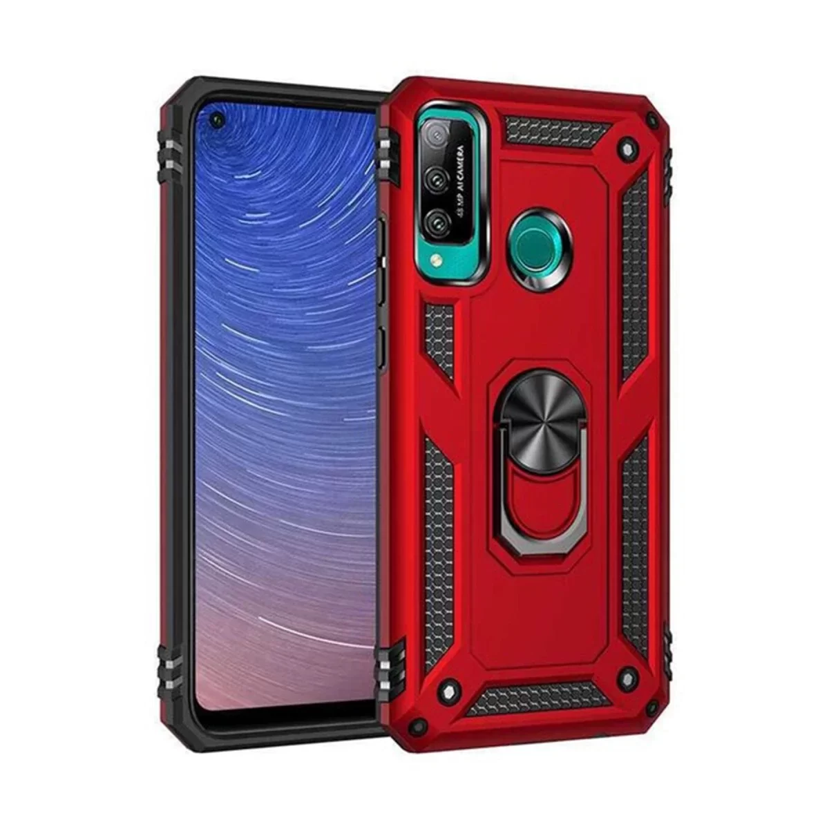 Newface Huawei P40 Lite E Kılıf Sofya Yüzüklü Silikon Kapak - Kırmızı
