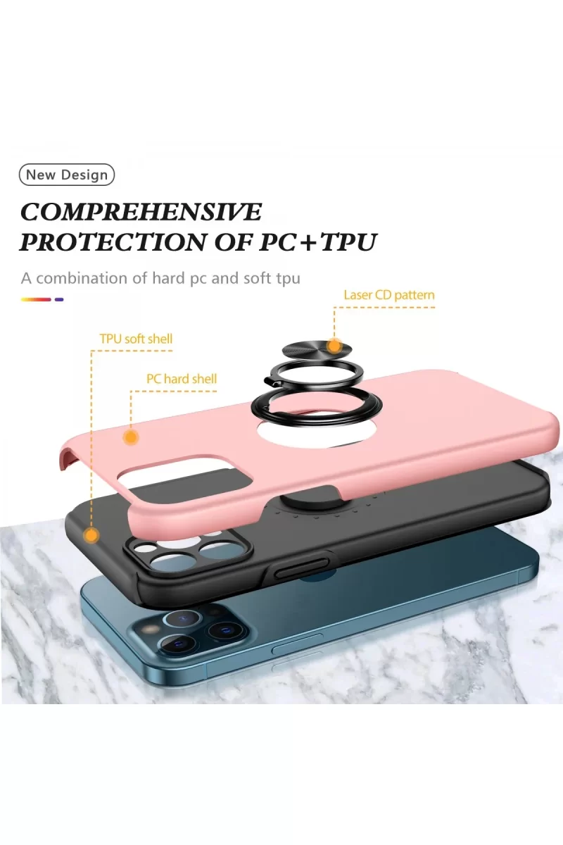Newface Apple iPhone 12 Pro Kılıf Elit Yüzüklü Kapak - Pembe