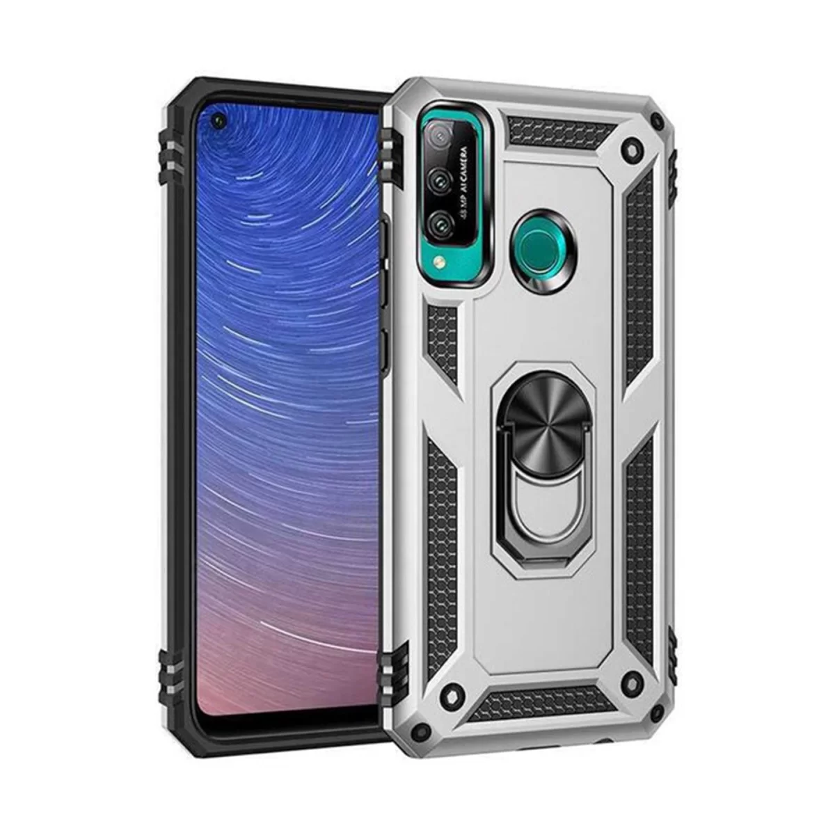 Newface Huawei P40 Lite E Kılıf Sofya Yüzüklü Silikon Kapak - Gümüş