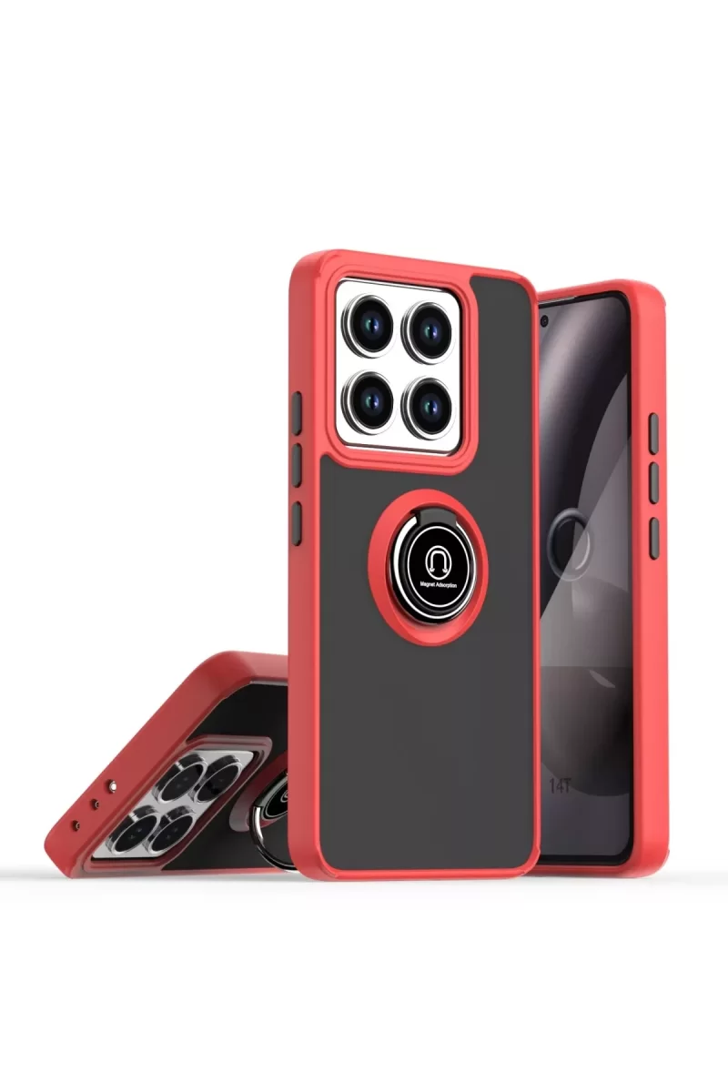 Newface Xiaomi Mi 14T Montreal Yüzüklü Silikon Kapak - Kırmızı