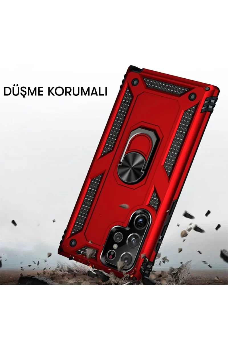 Newface Samsung Galaxy S21 Ultra Kılıf Sofya Yüzüklü Silikon Kapak - Gold