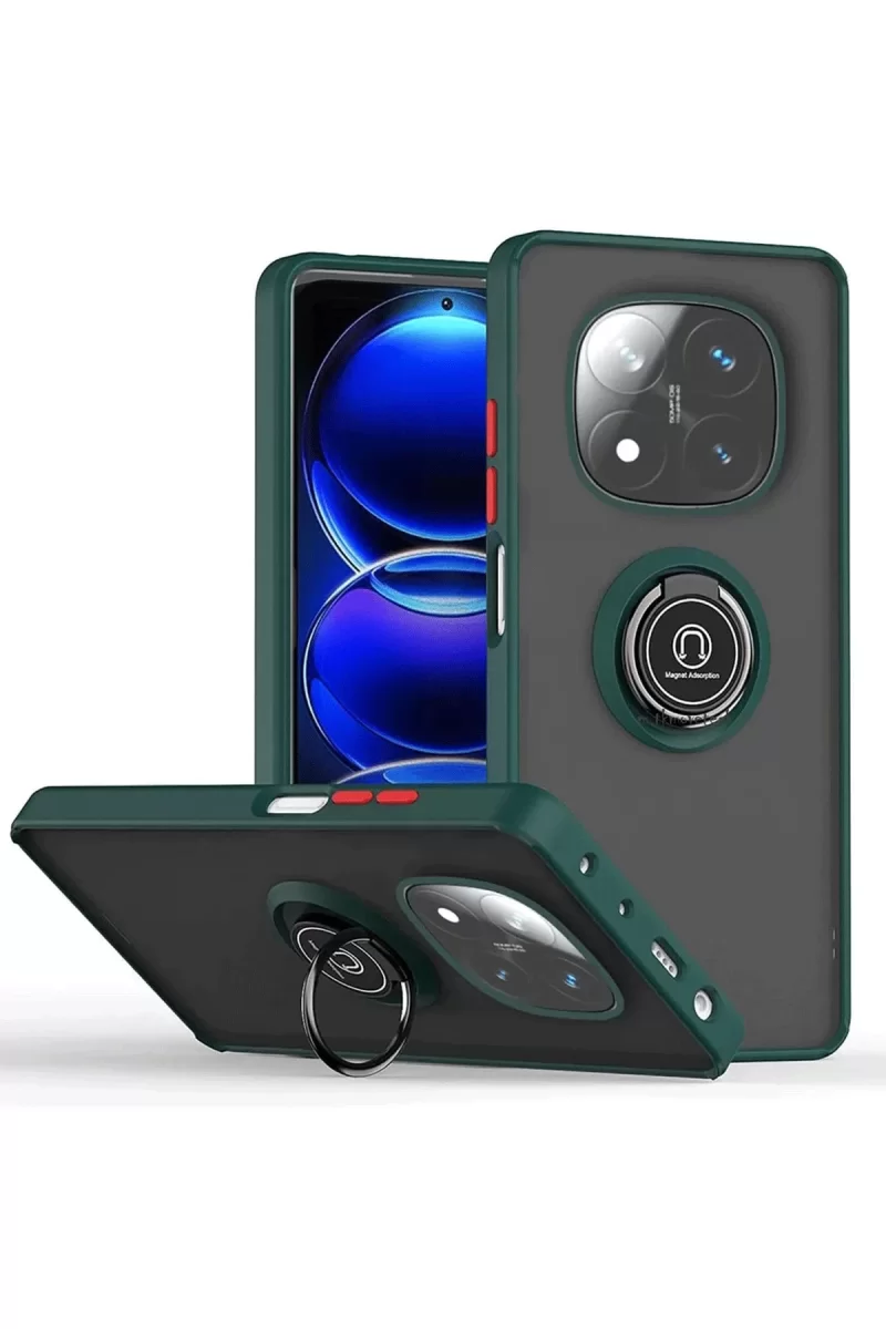 Newface Xiaomi Redmi Note 14 Pro 4G Kılıf Montreal Yüzüklü Silikon Kapak - Yeşil