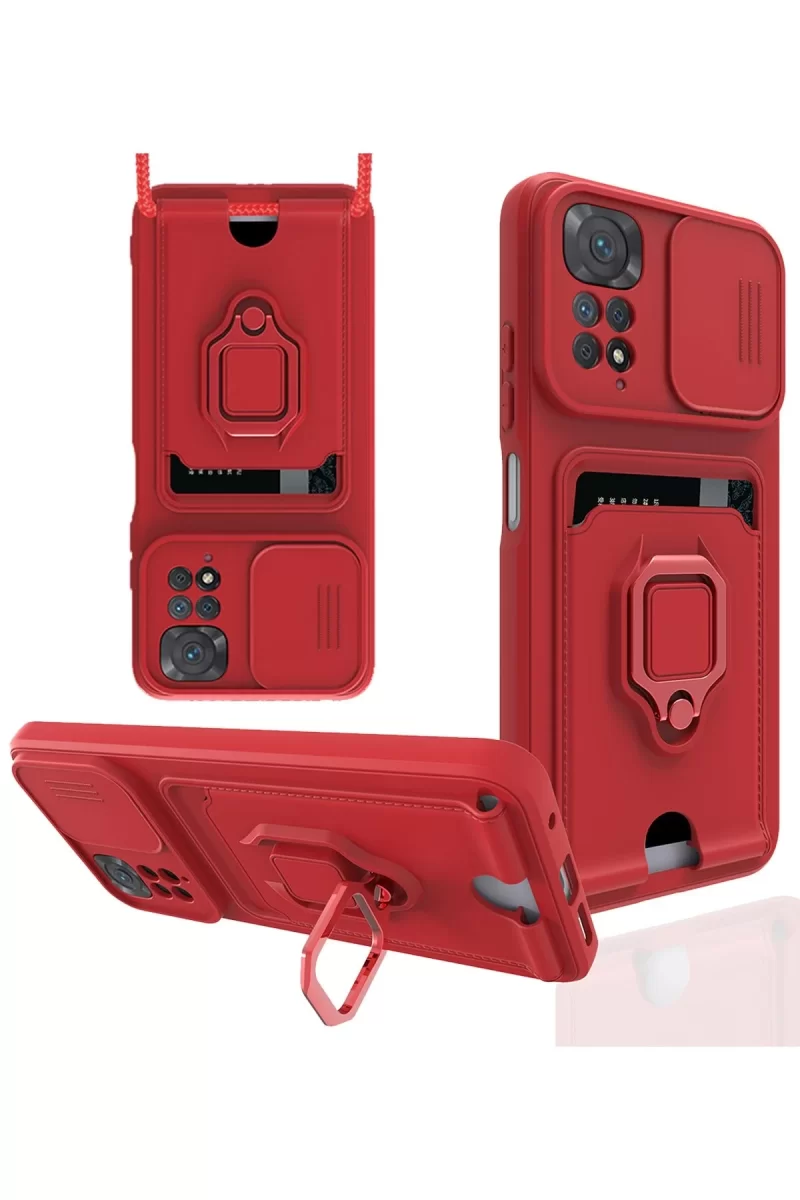 Newface Xiaomi Redmi Note 11 Pro Kılıf Zuma Kartvizitli Yüzüklü Silikon - Kırmızı