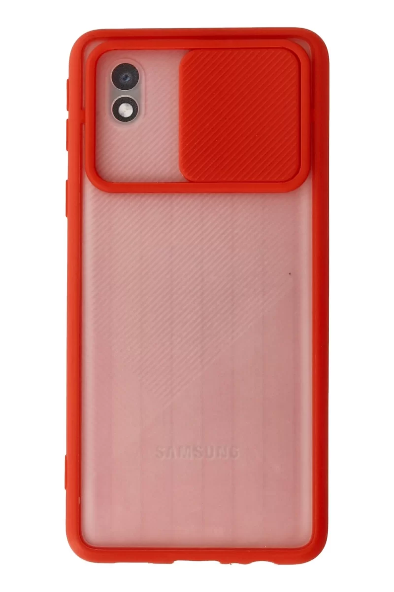 Newface Samsung Galaxy A01 Core Kılıf Palm Buzlu Kamera Sürgülü Silikon - Kırmızı