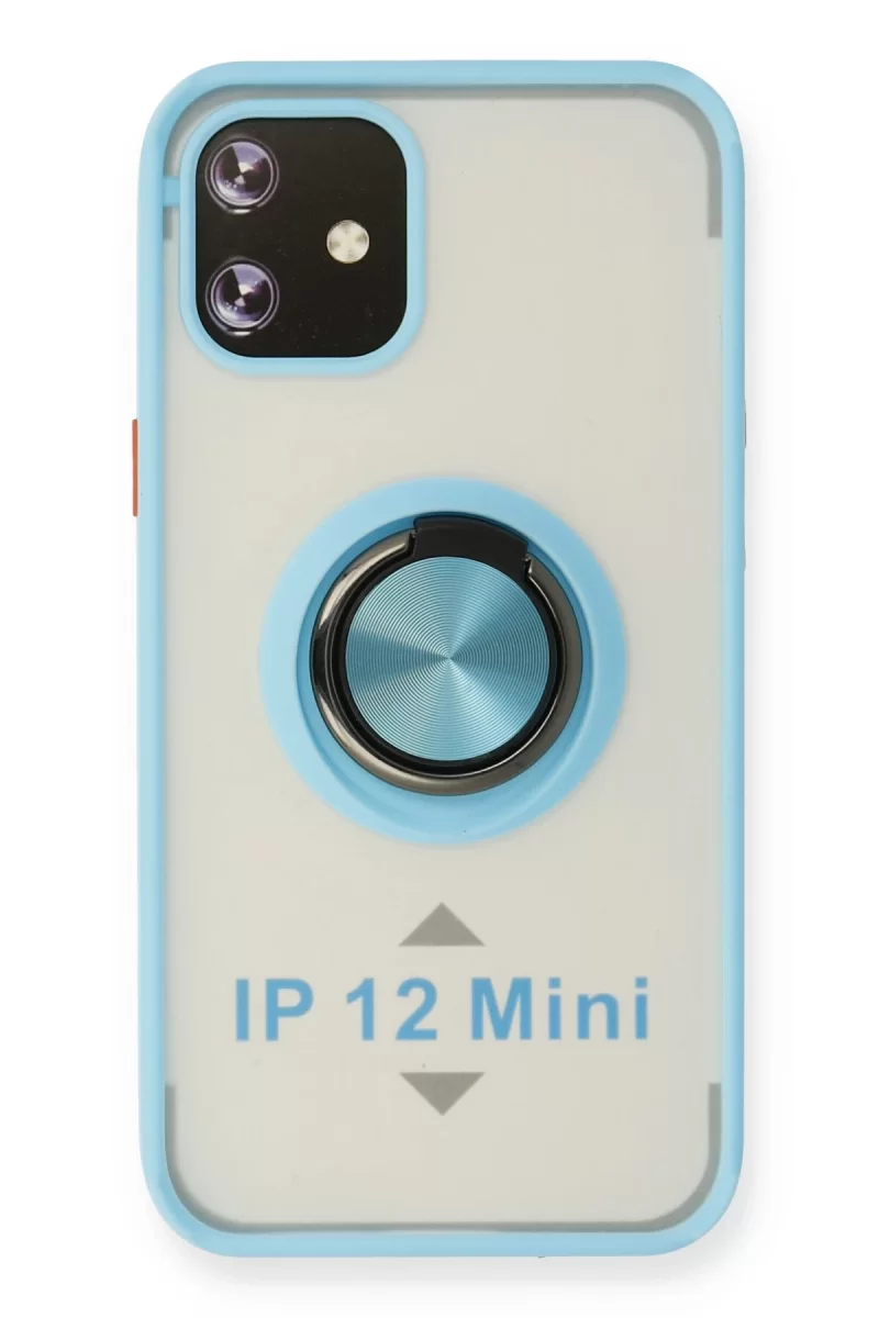 Newface Apple iPhone 12 Mini Kılıf Montreal Yüzüklü Silikon Kapak - Buz Mavi