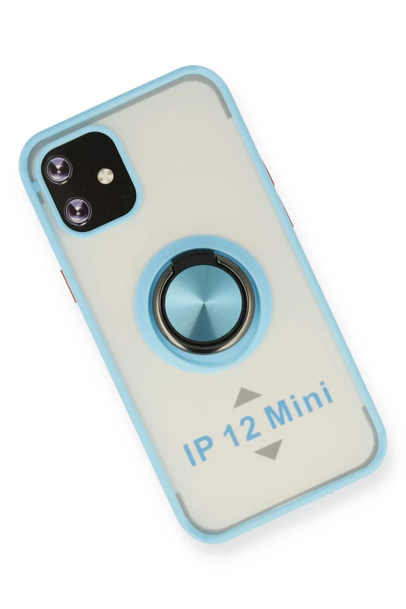 Newface Apple iPhone 12 Mini Kılıf Montreal Yüzüklü Silikon Kapak - Buz Mavi