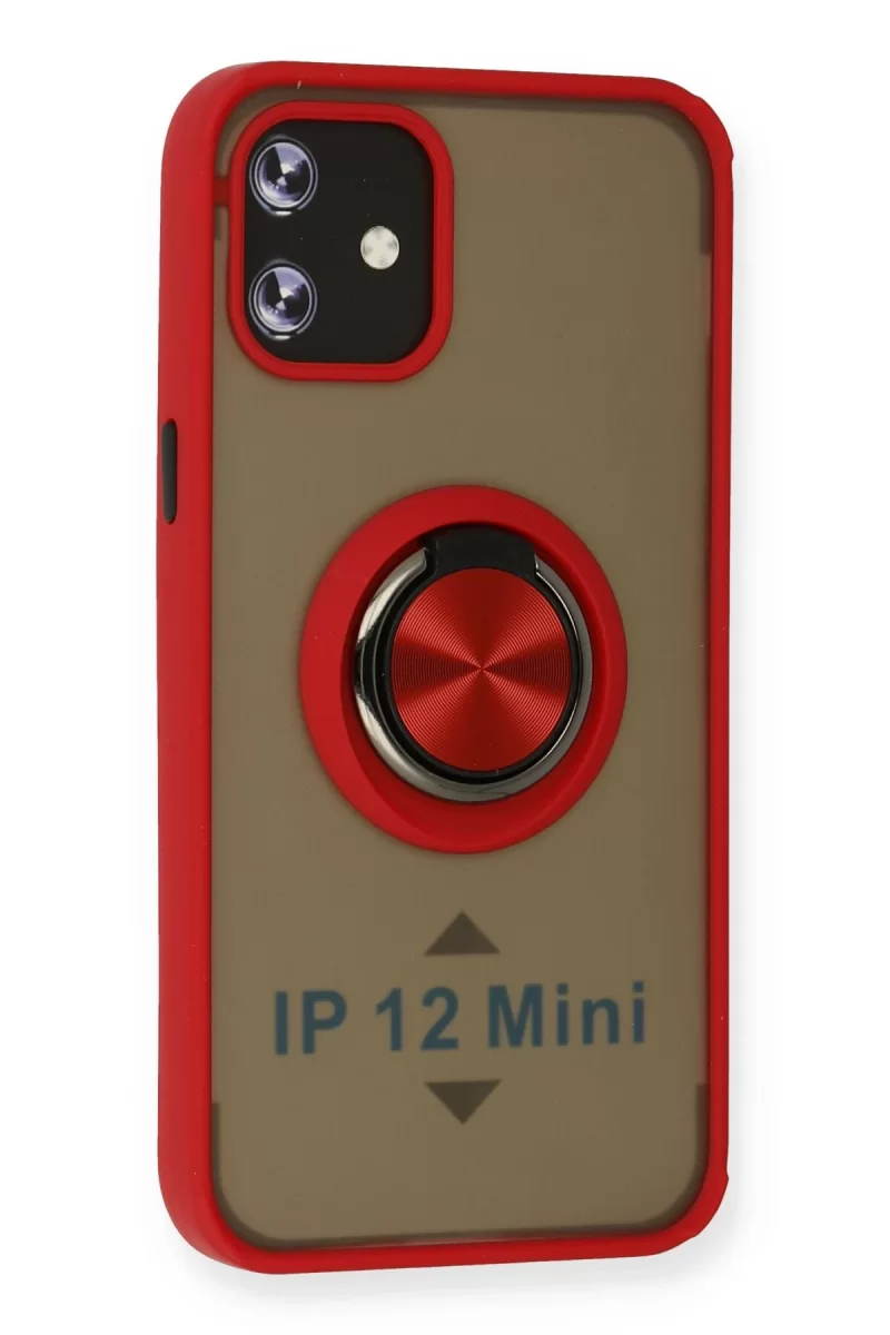 Newface Apple iPhone 12 Mini Kılıf Montreal Yüzüklü Silikon Kapak - Kırmızı