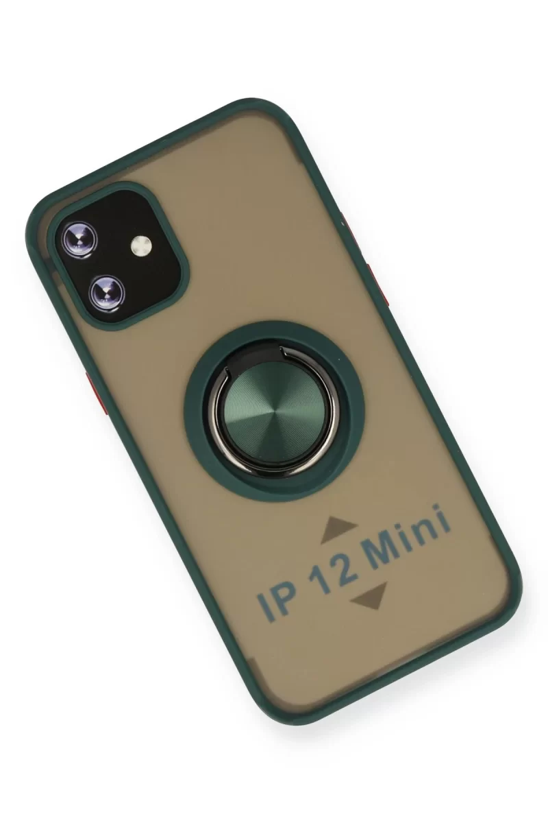 Newface Apple iPhone 12 Kılıf Montreal Yüzüklü Silikon Kapak - Yeşil