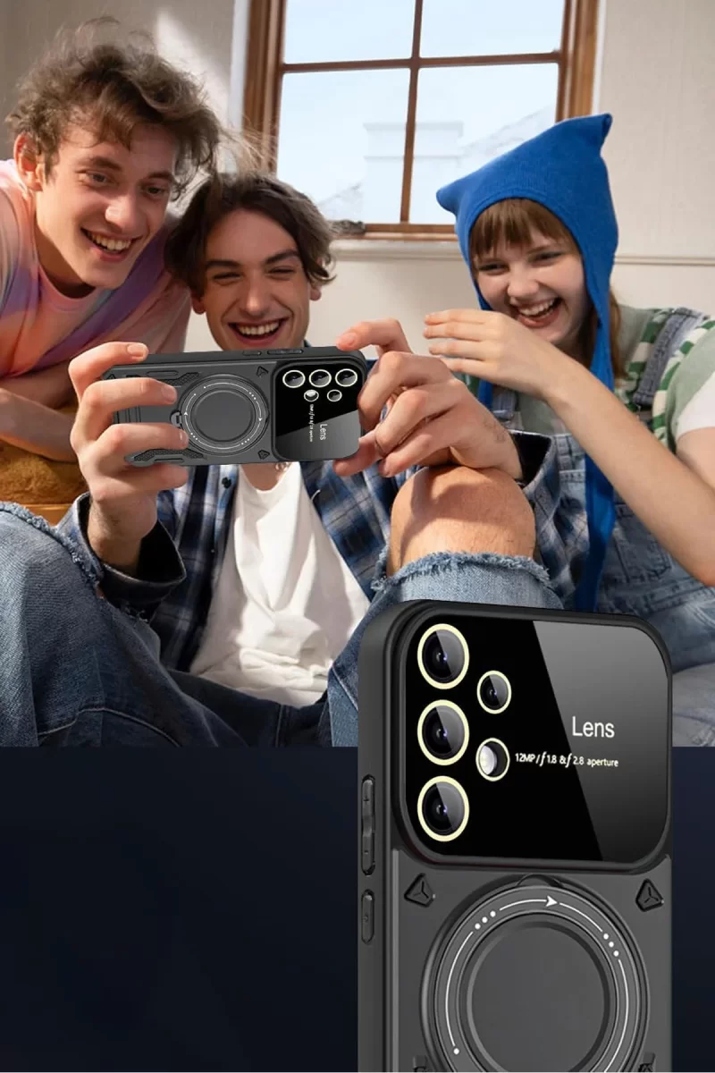 Newface Samsung Galaxy S25 Ultra Kılıf Joy Lens Standlı Kapak - Kırmızı