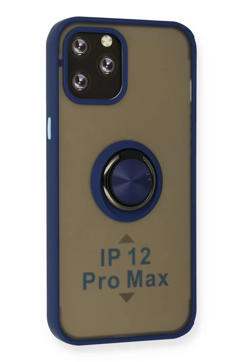 Newface Apple iPhone 12 Pro Kılıf Montreal Yüzüklü Silikon Kapak - Lacivert