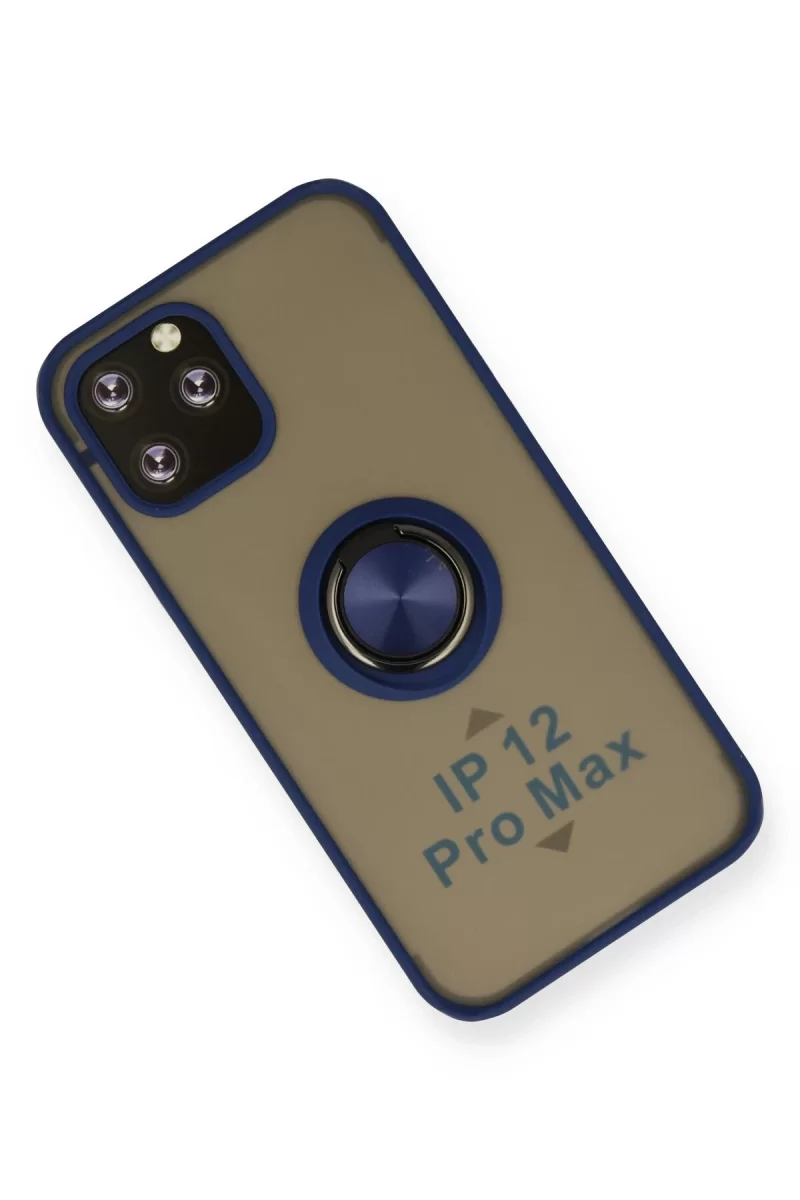 Newface Apple iPhone 12 Pro Kılıf Montreal Yüzüklü Silikon Kapak - Lacivert
