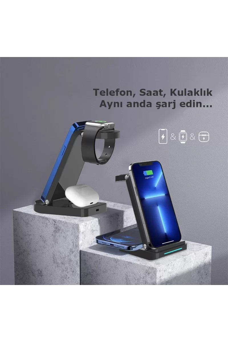 Newface S90 4in1 Kablosuz Şarj Masaüstü Set - Siyah