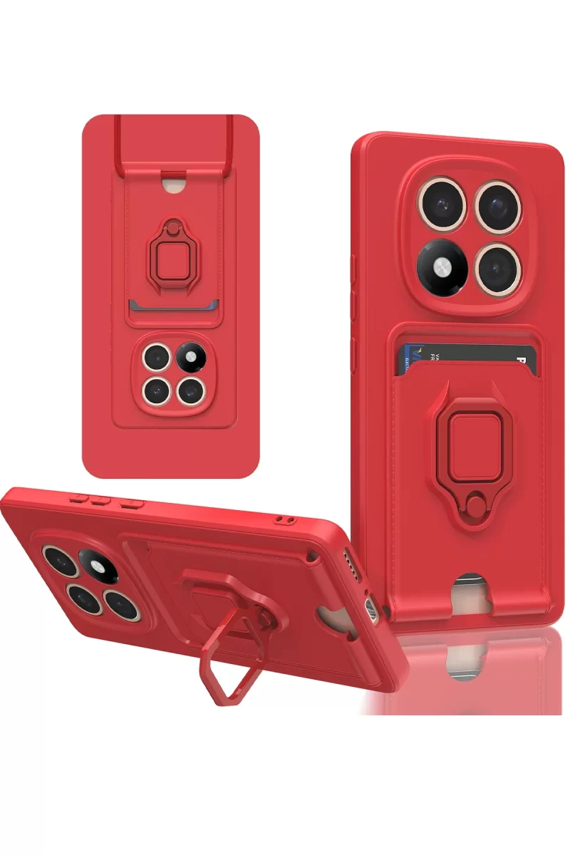 Newface Xiaomi Redmi Note 14 Pro Plus Kılıf Zuma Kartvizitli Yüzüklü Silikon - Kırmızı