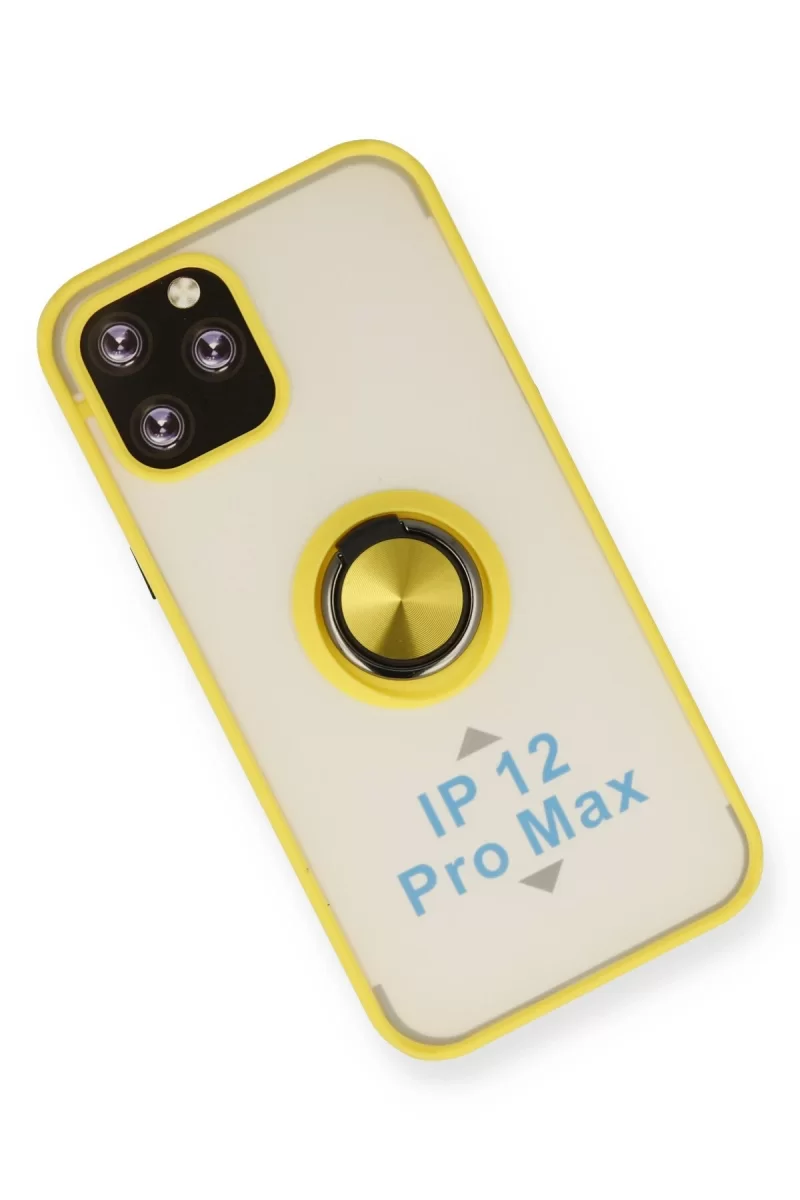 Newface Apple iPhone 12 Pro Kılıf Montreal Yüzüklü Silikon Kapak - Sarı