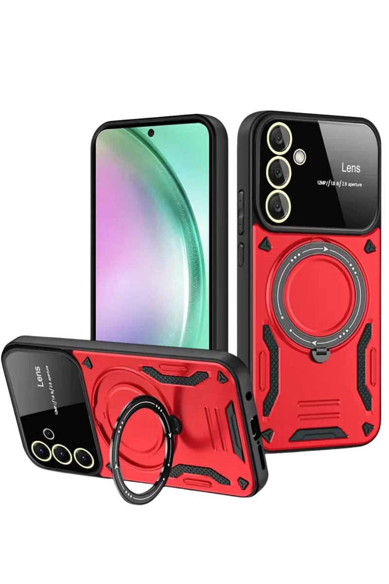 Newface Samsung Galaxy S24 FE Kılıf Joy Lens Standlı Kapak - Kırmızı