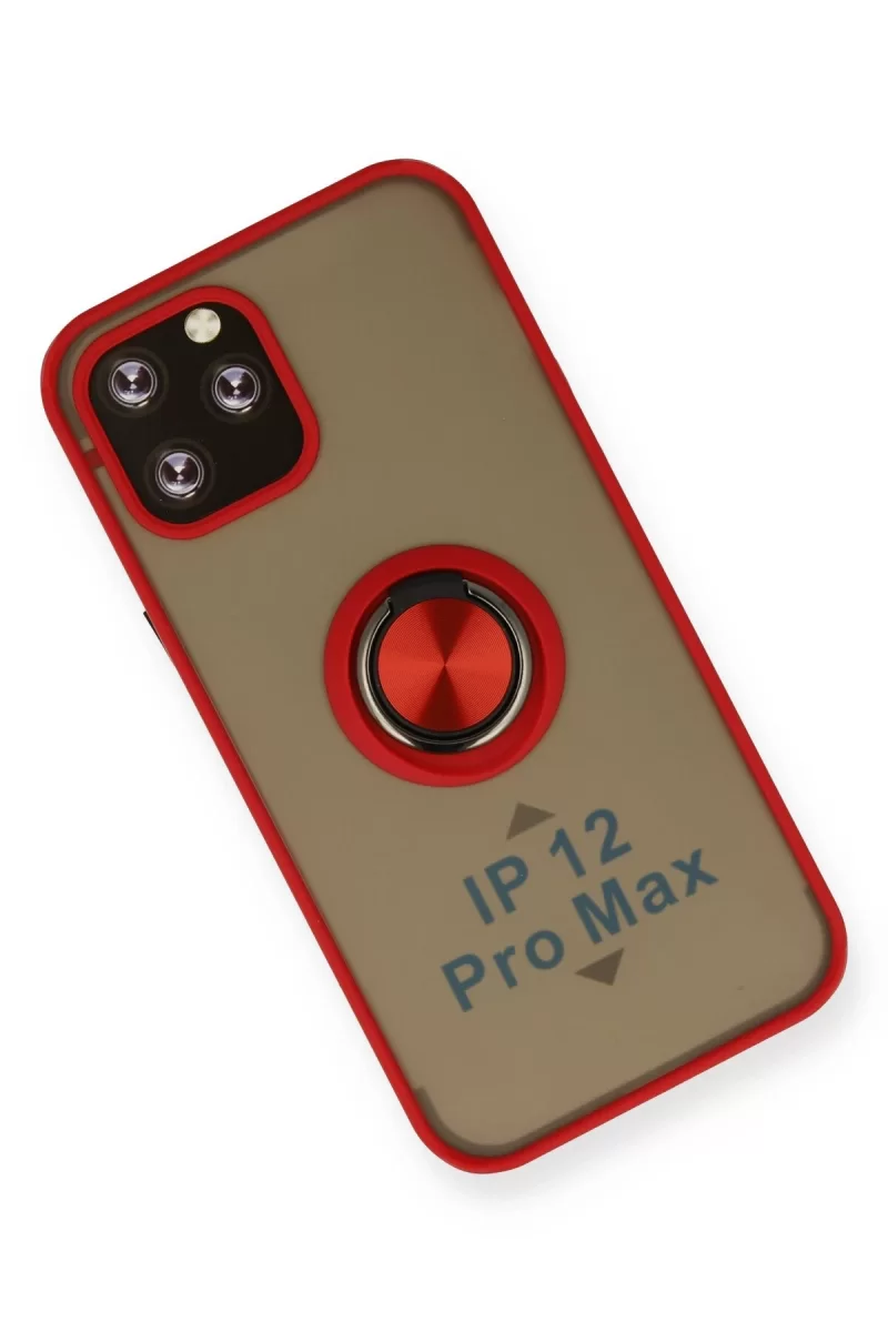 Newface Apple iPhone 12 Pro Kılıf Montreal Yüzüklü Silikon Kapak - Kırmızı
