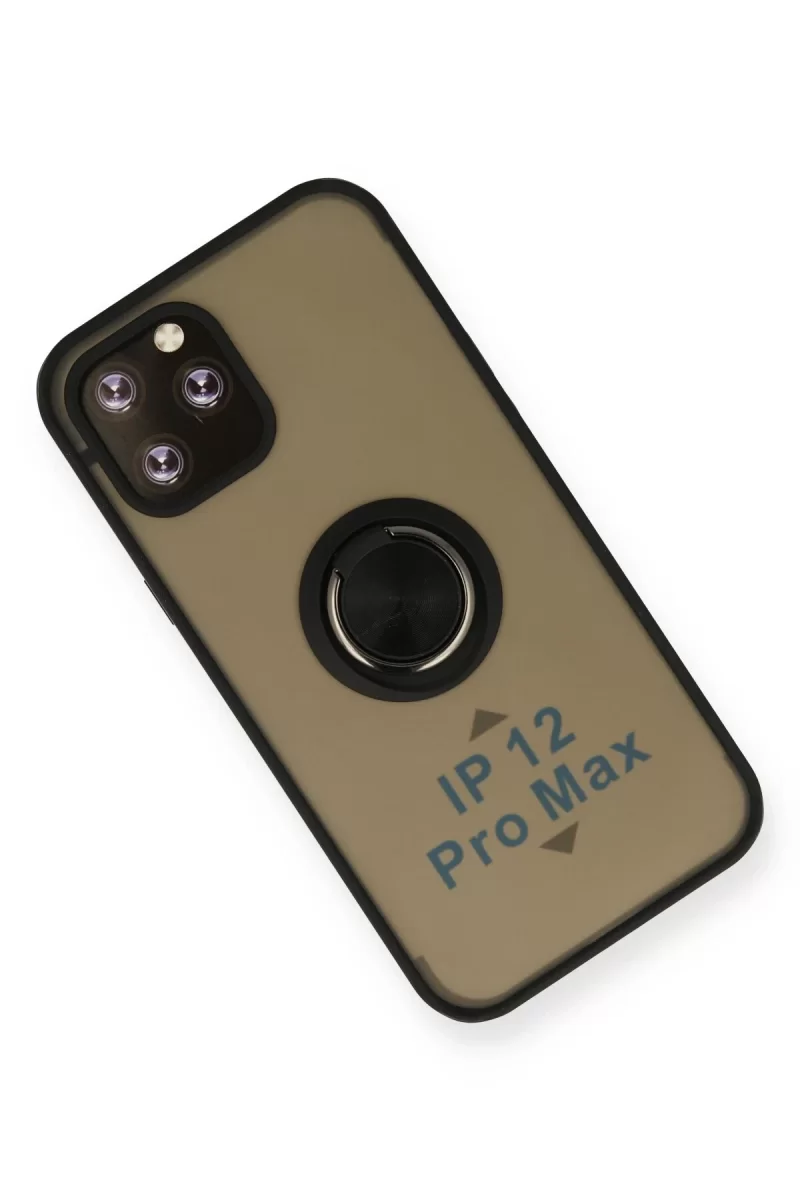 Newface Apple iPhone 12 Pro Kılıf Montreal Yüzüklü Silikon Kapak - Siyah