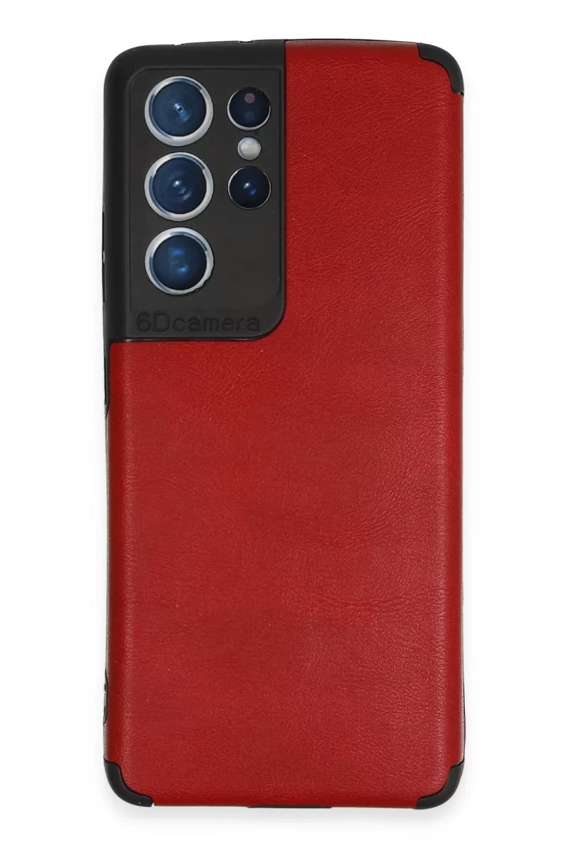 Newface Samsung Galaxy S21 Ultra Kılıf Loop Deri Silikon - Kırmızı