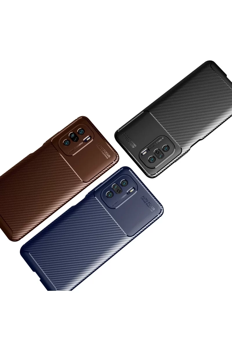 Newface Xiaomi Poco F3 Kılıf Auto Focus Karbon Kapak - Kahverengi